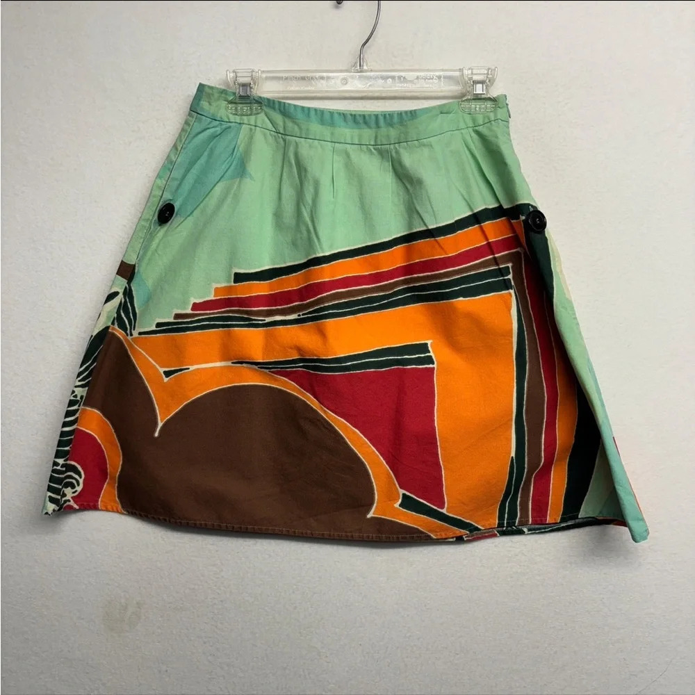 Marimekko for Anthropologie Marisco Skirt cotton skirt aqua ocean pattern 4 - Picture 2 of 7